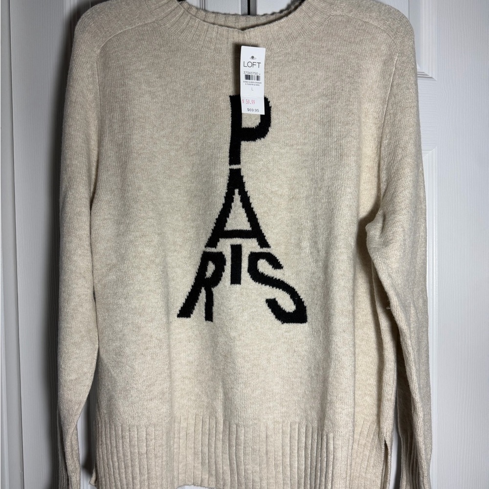 NWTLOFT Cream Sweater with Black Paris Design